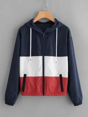 Trendy color block Retro windbreaker sweater