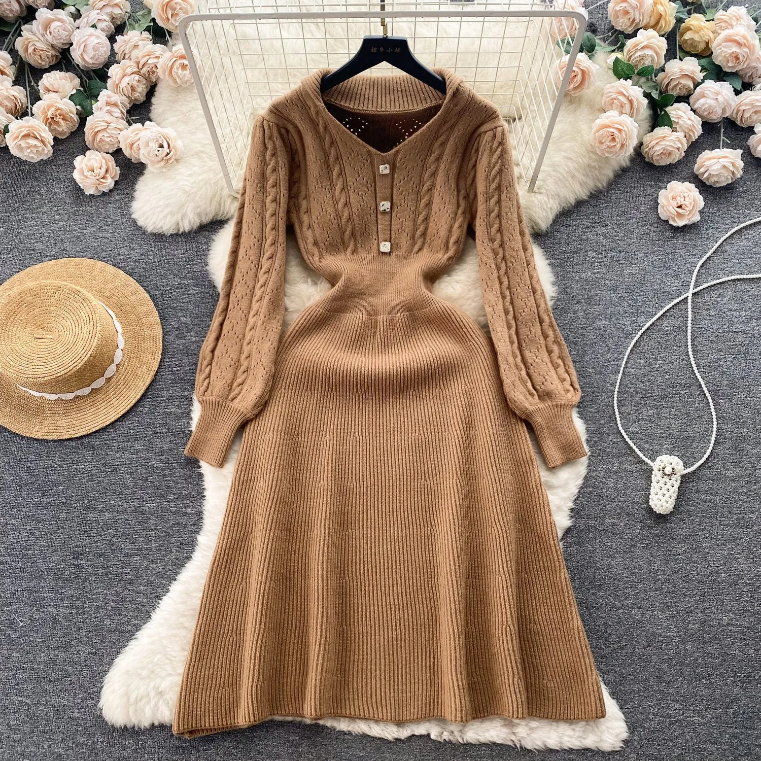 Vintage Delicate Knitted Bottoming Dress