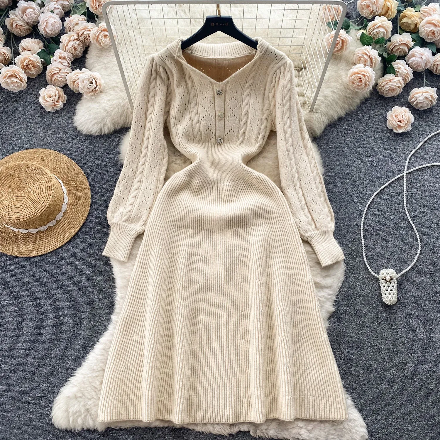 Vintage Delicate Knitted Bottoming Dress