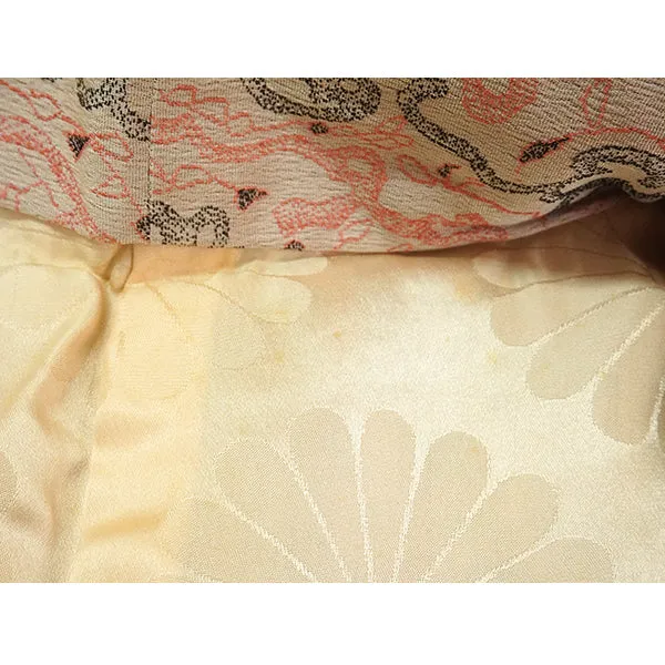 Vintage Haori Kimono Jacket Beige base, Bold Geometric Design
