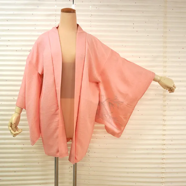 Vintage Haori Kimono Jacket Silk, Baby Pink base, Bamboo Leaves
