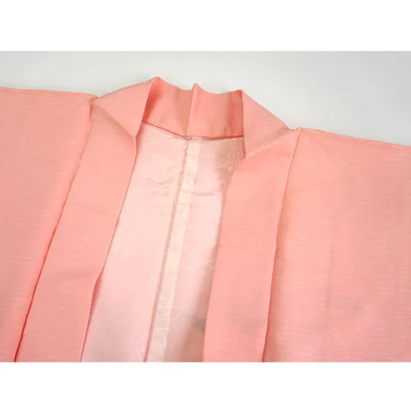 Vintage Haori Kimono Jacket Silk, Baby Pink base, Bamboo Leaves