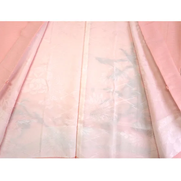 Vintage Haori Kimono Jacket Silk, Baby Pink base, Bamboo Leaves