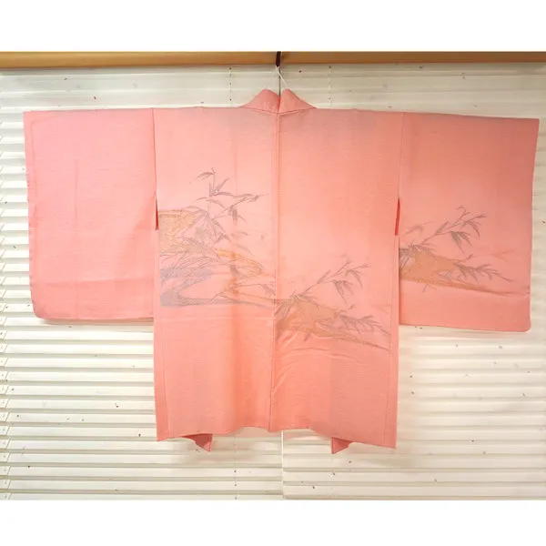 Vintage Haori Kimono Jacket Silk, Baby Pink base, Bamboo Leaves