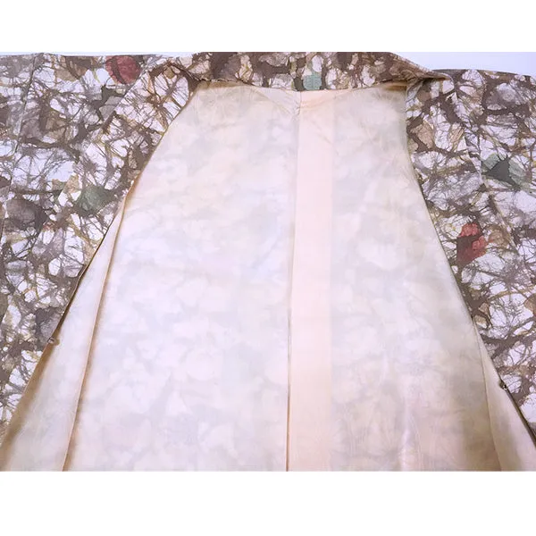 Vintage Haori Kimono Jacket Silk, ivory base, Geometric Patterns