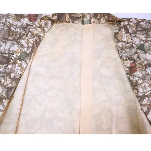 Vintage Haori Kimono Jacket Silk, ivory base, Geometric Patterns