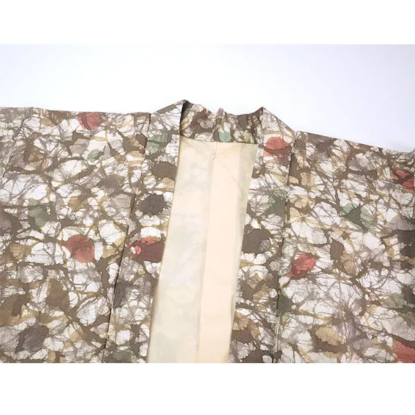 Vintage Haori Kimono Jacket Silk, ivory base, Geometric Patterns