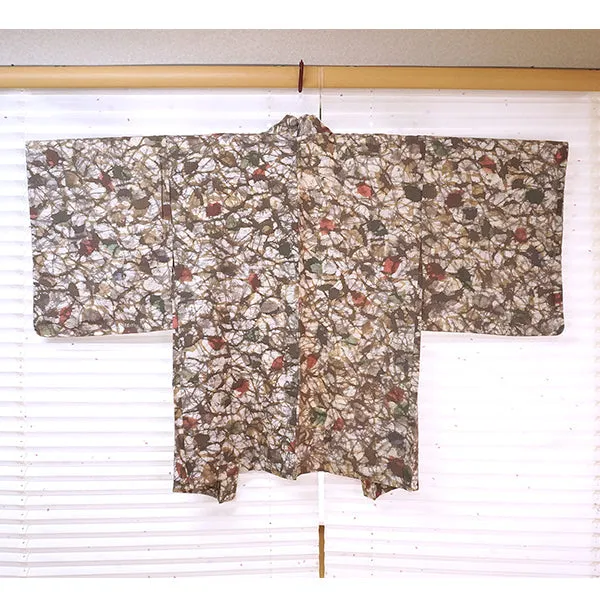 Vintage Haori Kimono Jacket Silk, ivory base, Geometric Patterns