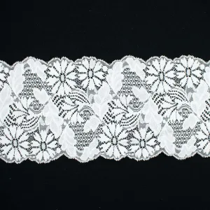 White Floral & Leaves Stretch Raschel Lace Trim 130mm