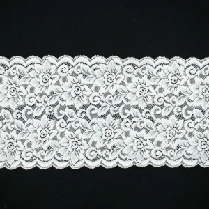 White Floral Bloom Stretch Raschel Lace Trim 165mm