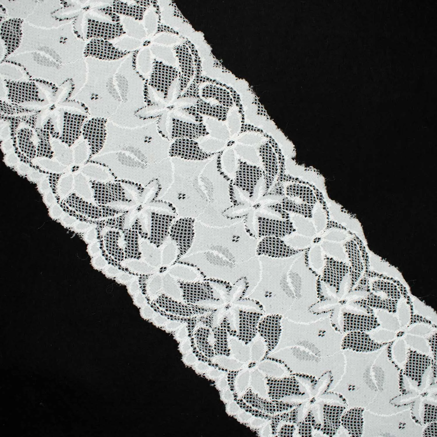 White Stretch Raschel Lace Trim 140mm