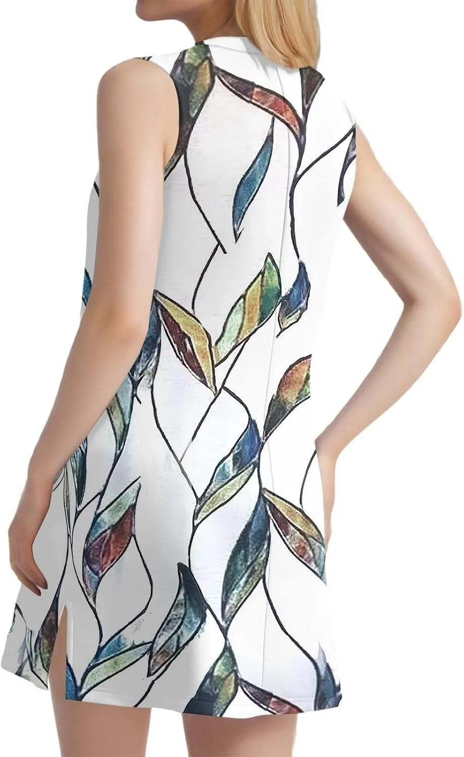 Women's Bohemian Sleeveless V-Neck Floral Print Summer Dress Casual Loose Fit Beach Sundress with Pockets