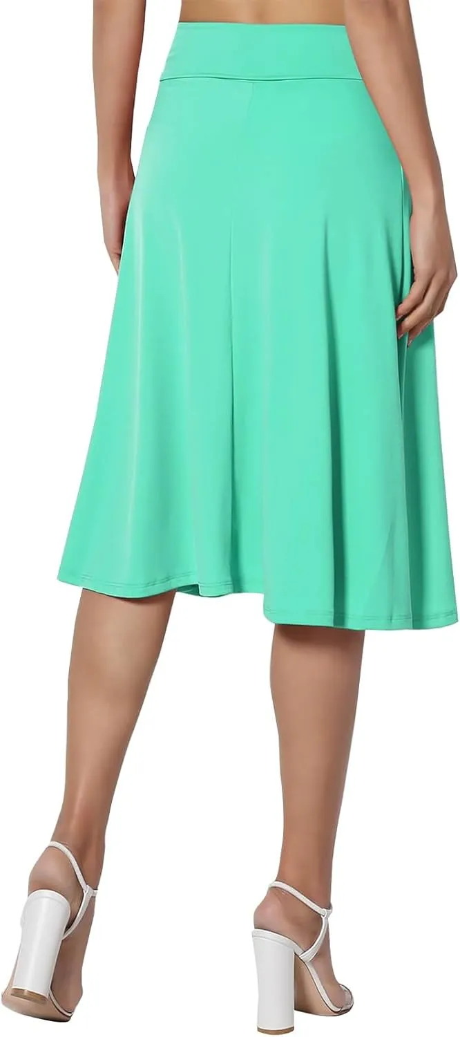 Womens Flared A Line Skirt Dressy Casual Solid Flowy Elegant High Waist Midi Skirt Comfy Stretch Aline Yoga Skirt