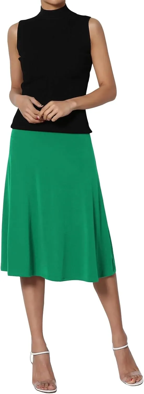 Womens Flared A Line Skirt Dressy Casual Solid Flowy Elegant High Waist Midi Skirt Comfy Stretch Aline Yoga Skirt