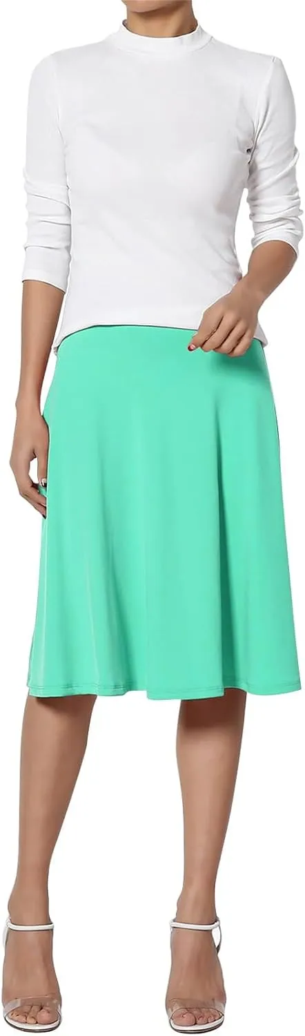 Womens Flared A Line Skirt Dressy Casual Solid Flowy Elegant High Waist Midi Skirt Comfy Stretch Aline Yoga Skirt