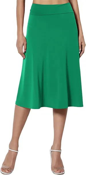 Womens Flared A Line Skirt Dressy Casual Solid Flowy Elegant High Waist Midi Skirt Comfy Stretch Aline Yoga Skirt