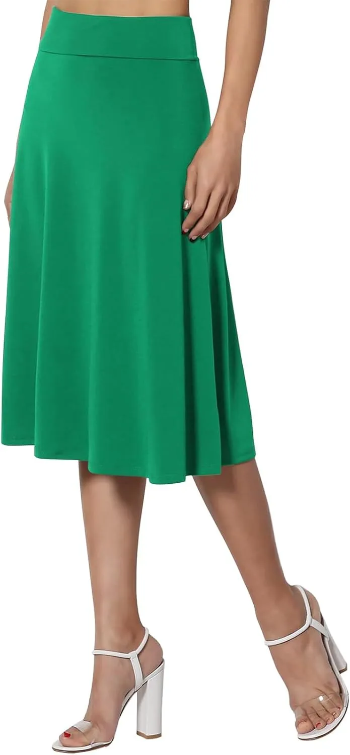 Womens Flared A Line Skirt Dressy Casual Solid Flowy Elegant High Waist Midi Skirt Comfy Stretch Aline Yoga Skirt