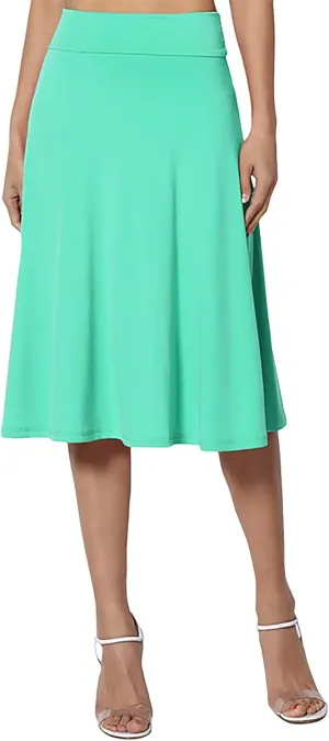 Womens Flared A Line Skirt Dressy Casual Solid Flowy Elegant High Waist Midi Skirt Comfy Stretch Aline Yoga Skirt