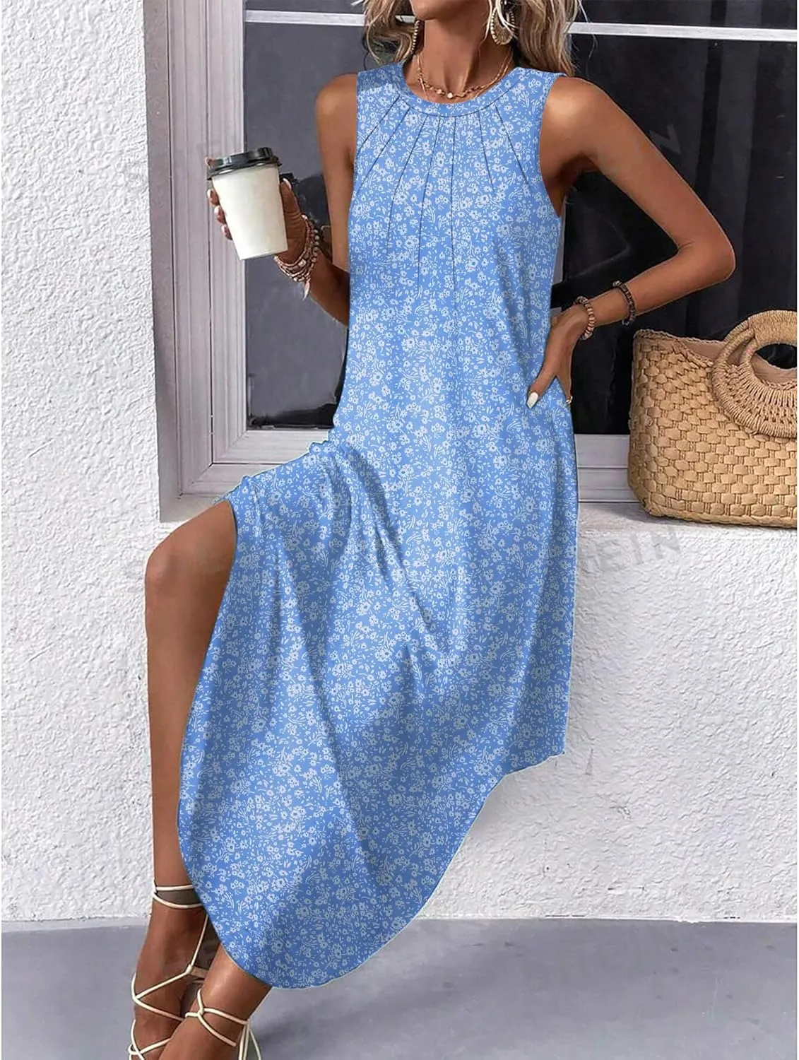 Zeagoo Women Casual Summer Dress Pleated Sundress